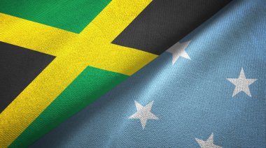 Jamaika ve Mikronezya iki bayrak tekstil kumaş, kumaş doku