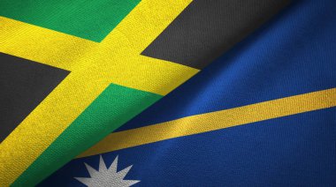 Jamaika ve Nauru iki bayrak tekstil kumaş, kumaş doku