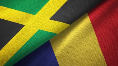 Jamaika ve Romanya iki bayrak tekstil kumaş, kumaş doku