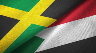 Jamaika ve Sudan iki bayrak tekstil kumaş, kumaş doku