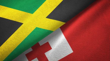 Jamaika ve Tonga iki bayrak tekstil kumaş, kumaş doku