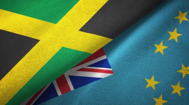 Jamaika ve Tuvalu iki bayrak tekstil kumaş, kumaş doku