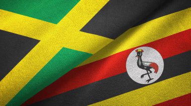 Jamaika ve Uganda iki bayraklar tekstil kumaş, kumaş doku