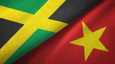 Jamaika ve Vietnam iki bayraklar tekstil kumaş, kumaş doku