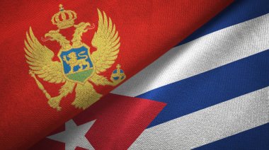 Karadağ ve Küba iki bayrak tekstil kumaş, kumaş doku