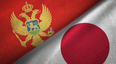 Karadağ ve Japonya iki bayrak tekstil kumaş, kumaş doku