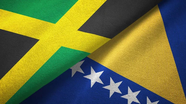Jamaica en Bosnië en Herzegovina twee vlaggen textiel doek, weefsel textuur — Stockfoto