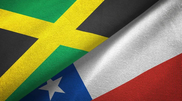 Jamaica en Chili twee vlaggen textiel doek, weefsel textuur — Stockfoto