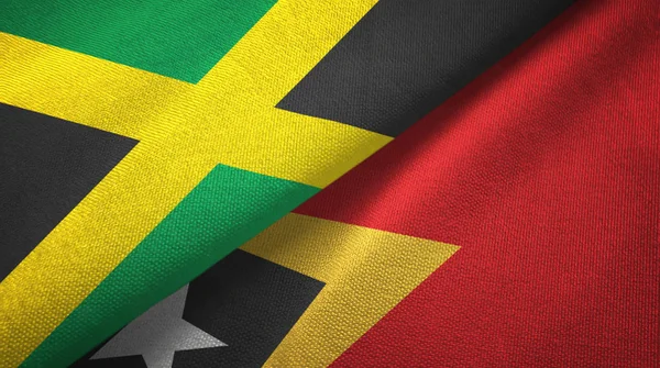 Jamaica and Timor-Leste East Timor two flags textile cloth, fabric texture — Stock Photo, Image
