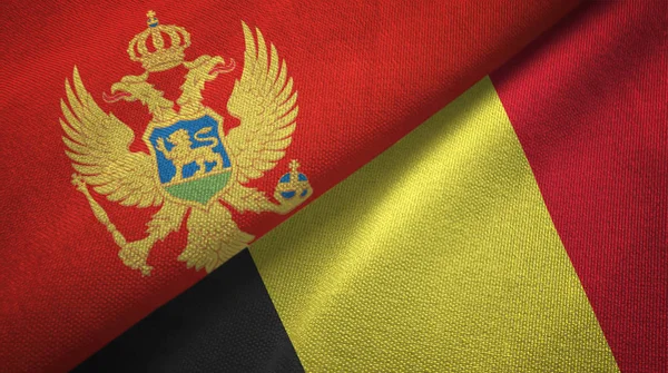 Montenegro en België twee vlaggen textiel doek, stof textuur — Stockfoto