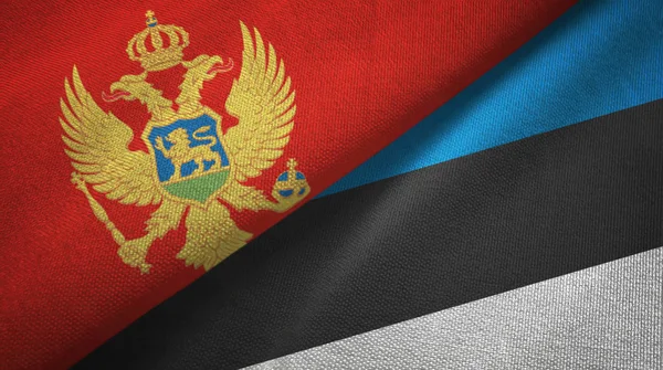 Montenegro e Estónia duas bandeiras de pano têxtil, textura de tecido — Fotografia de Stock
