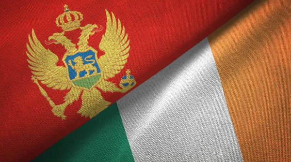 Montenegro e Irlanda due bandiere tessuto, tessitura tessuto — Foto Stock