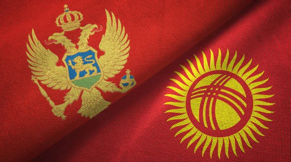 Montenegro y Kirguistán dos banderas tela textil, textura de la tela — Foto de Stock
