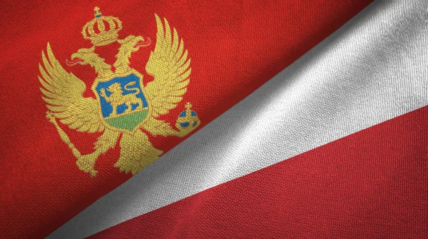 Montenegro och Polen två flaggor textil tyg, tyg konsistens — Stockfoto