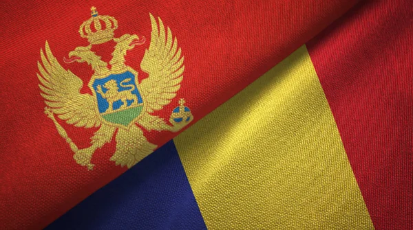 Чорногорія і Румунія два прапори текстильна тканина, текстура тканини — стокове фото