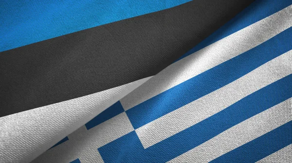 Estland en Griekenland twee vlaggen textiel doek, weefsel textuur — Stockfoto