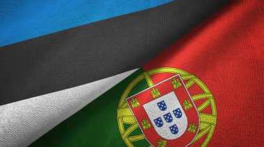 Estonya ve Portekiz iki bayraklar tekstil kumaş, kumaş doku