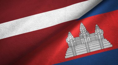 Letonya ve Kamboçya iki bayraktekstil kumaş, kumaş doku 