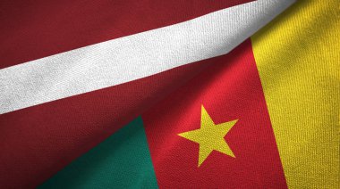 Letonya ve Kamerun iki bayraklar tekstil kumaş, kumaş doku 