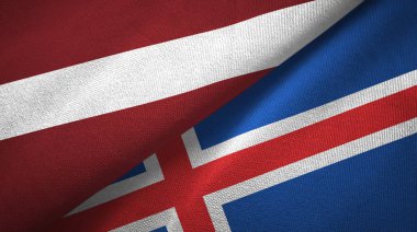 Letonya ve İzlanda iki bayrak tekstil kumaş, kumaş doku