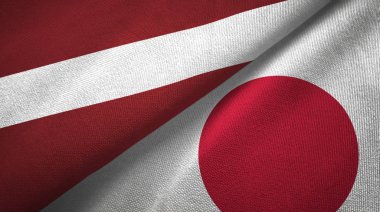 Letonya ve Japonya iki bayraklar tekstil kumaş, kumaş doku