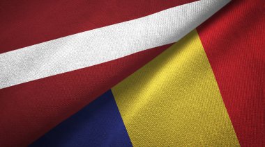 Letonya ve Romanya iki bayrak tekstil kumaş, kumaş doku