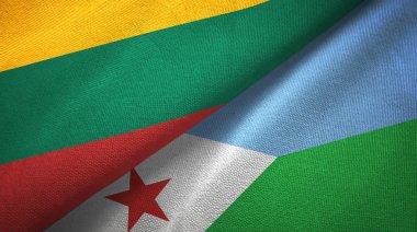 Litvanya ve Cibuti iki bayrak tekstil kumaş, kumaş doku