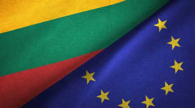 Litvanya ve Avrupa Birliği iki bayrak tekstil kumaş, kumaş doku