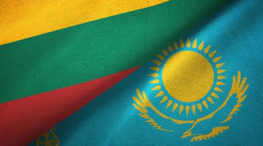 Litvanya ve Kazakistan iki bayraktekstil kumaş, kumaş doku