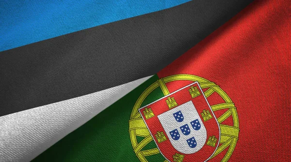 Estonya ve Portekiz iki bayraklar tekstil kumaş, kumaş doku