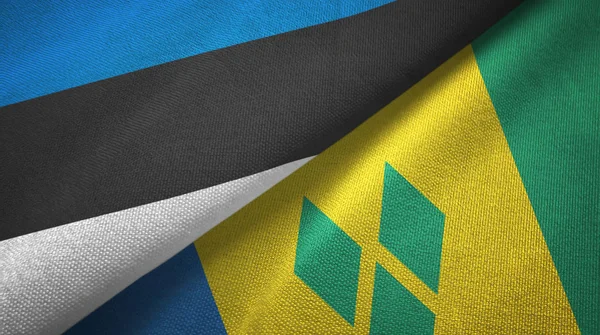 Estonsko a Svatý Vincenc a Grenadiny dvě vlajky textilní tkaniny — Stock fotografie