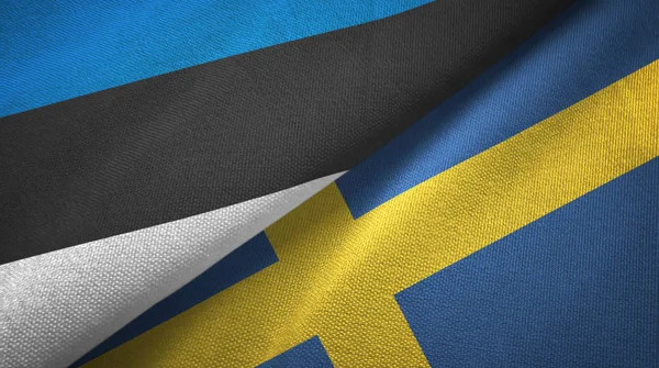 Estonia and Sweden two flags textile cloth, fabric texture — Stock Photo, Image