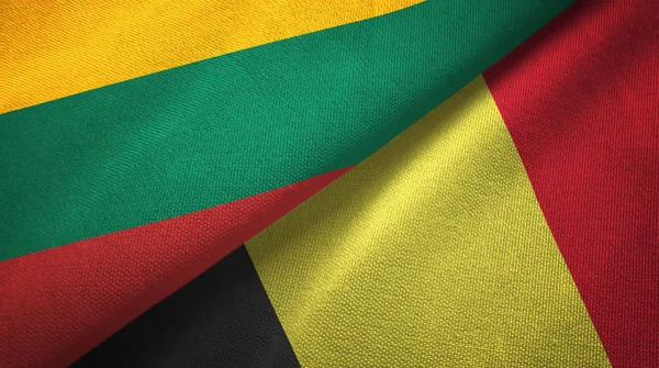 Lituania e Belgio due bandiere tessuto, tessitura tessuto — Foto Stock