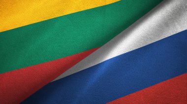 Litvanya ve Rusya iki bayraklar tekstil kumaş, kumaş doku