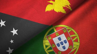 Papua Yeni Gine ve Portekiz iki bayraklar tekstil kumaş, kumaş doku