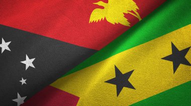 Papua Yeni Gine ve Sao Tome ve Principe iki bayraklı tekstil bezi