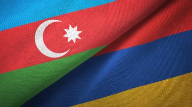 Azerbaycan ve Ermenistan iki bayrak tekstil kumaş, kumaş doku 