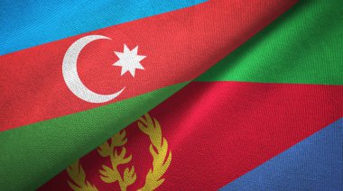 Azerbaycan ve Eritre iki bayraklı tekstil kumaş, kumaş doku