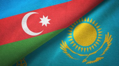 Azerbaycan ve Kazakistan iki bayraklı tekstil kumaş, kumaş doku