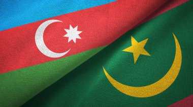 Azerbaycan ve Moritanya iki bayraklı tekstil kumaş, kumaş doku