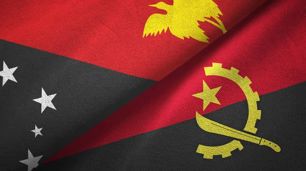 Papua Yeni Gine ve Angola iki bayraklar tekstil kumaş, kumaş doku — Stok fotoğraf
