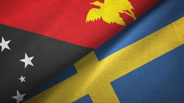 Pápua Új-Guinea és Svédország két zászló Textil szövet, szövet textúra — Stock Fotó