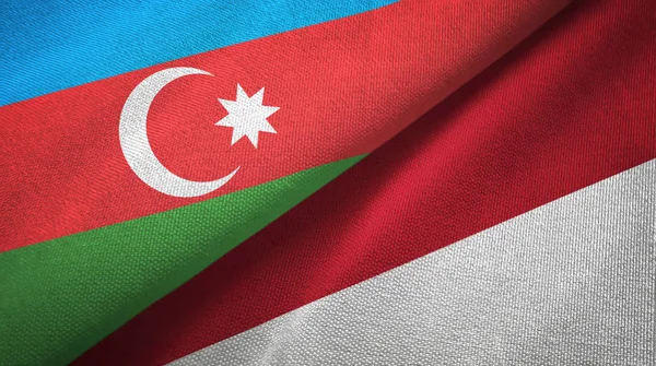 Azerbaijan and Indonesia two flags textile cloth, fabric texture