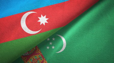 Azerbaycan ve Türkmenistan iki bayrak lı tekstil kumaş, kumaş doku
