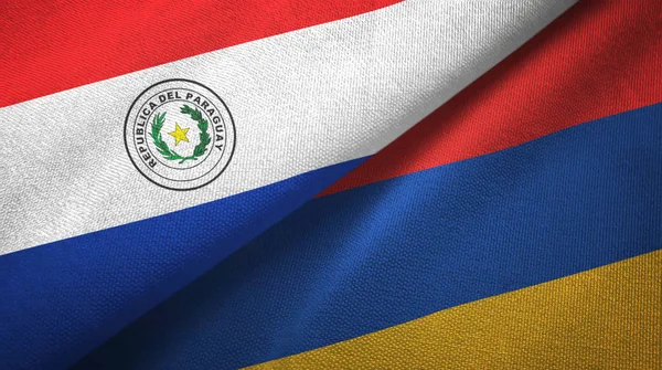 Paraguay en Armenië twee vlaggen textiel doek, weefsel textuur — Stockfoto