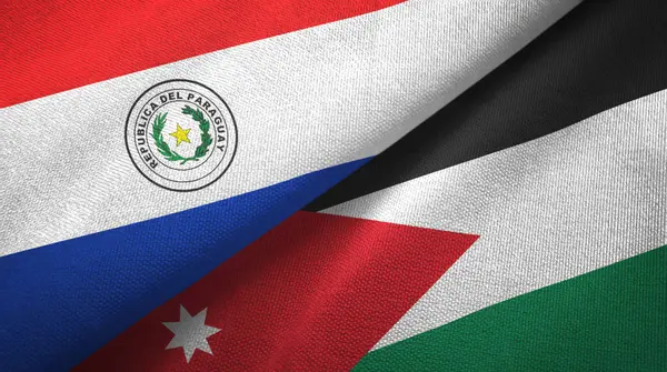 Paraguay y Jordania dos banderas tela textil, textura de la tela — Foto de Stock