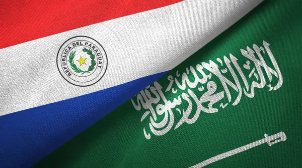Paraguai e Arábia Saudita bandeiras pano têxtil — Fotografia de Stock
