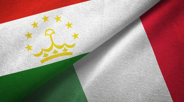 Tayikistán e Italia dos banderas tela textil, textura de la tela — Foto de Stock
