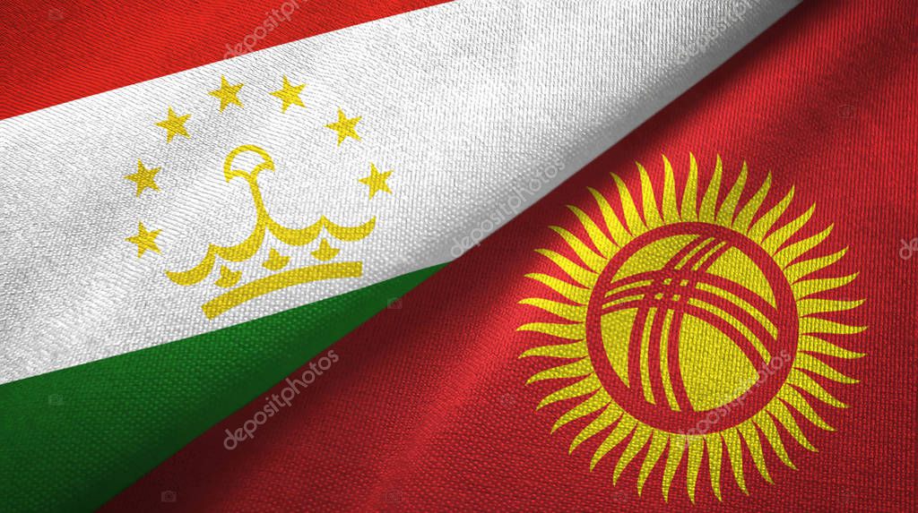 Tajikistan and Kyrgyzstan two flags textile cloth, fabric texture