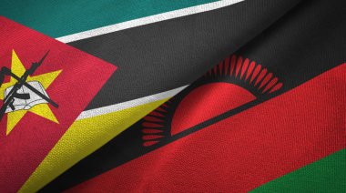 Mozambik ve Malavi iki bayrak tekstil kumaş, kumaş doku